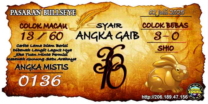 Prediksi Togel Bullseye Rabu 2 Juli 2025
