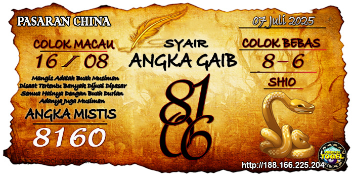 Prediksi Togel China Senin 7 Juli 2025